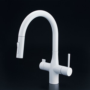 KVK　ビルトイン浄水器用シングルシャワー付混合栓（eレバー・回転規制）（浄水カートリッジセット別売） マットホワイト　【品番：KM6081VECM4】