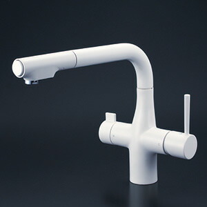 KVK　ビルトイン浄水器用シングルシャワー付混合栓（eレバー）（浄水カートリッジセット別売） マットホワイト　【品番：KM6121ECM4】