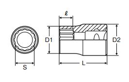 水戸工機　ミトロイ　8/8（25.4mm） スペアソケット（スタンダードタイプ） 12角 60mm　【品番：8M-60】_1