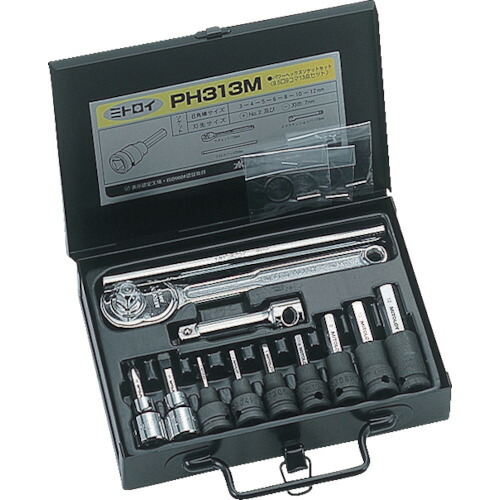 水戸工機　ミトロイ　3/8（9.5mm） ヘックスソケット パワータイプ 9コマ 13点　【品番：PH313M】