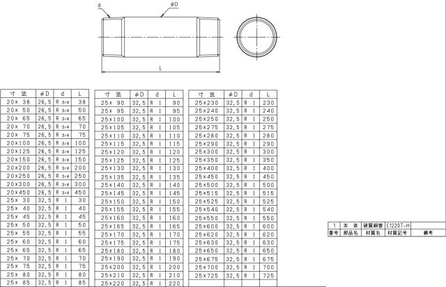 ミヤコ　両ネジ給水管 25×630　【品番：S4AK_25×630】