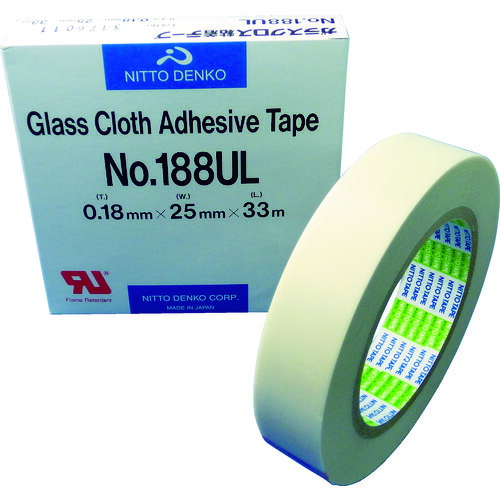 日東電工　ガラスクロス粘着テープ　ＮＯ．１８８ＵＬ　０．１８ｍｍ×２５ｍｍ×３３ｍ　【品番：188UL-25】