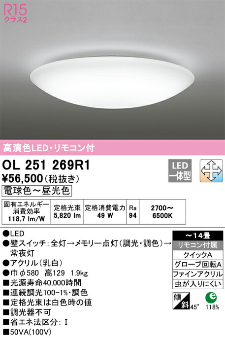 オーデリック　シーリングライト　【品番：OL 251 269R1】_1