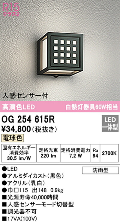 オーデリック　エクステリア ポーチライト　【品番：OG 254 615R】_1