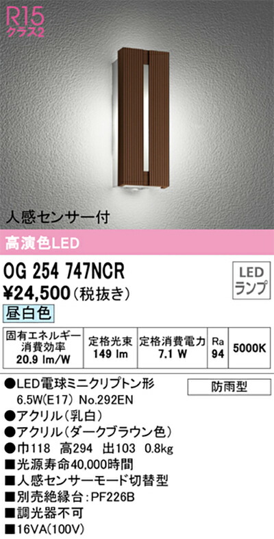 オーデリック　エクステリア ポーチライト　【品番：OG 254 747NCR】_1