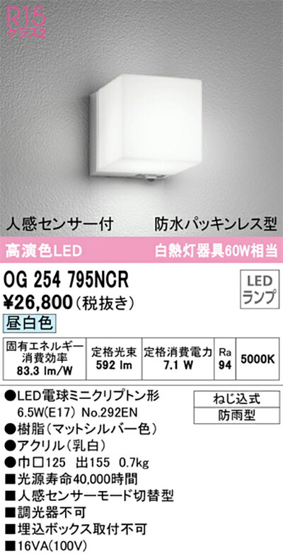 オーデリック　エクステリア ポーチライト　【品番：OG 254 795NCR】_1