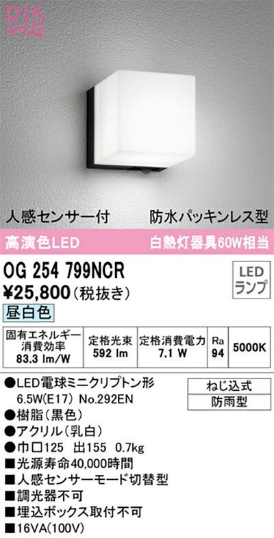 オーデリック　エクステリア ポーチライト　【品番：OG 254 799NCR】_1
