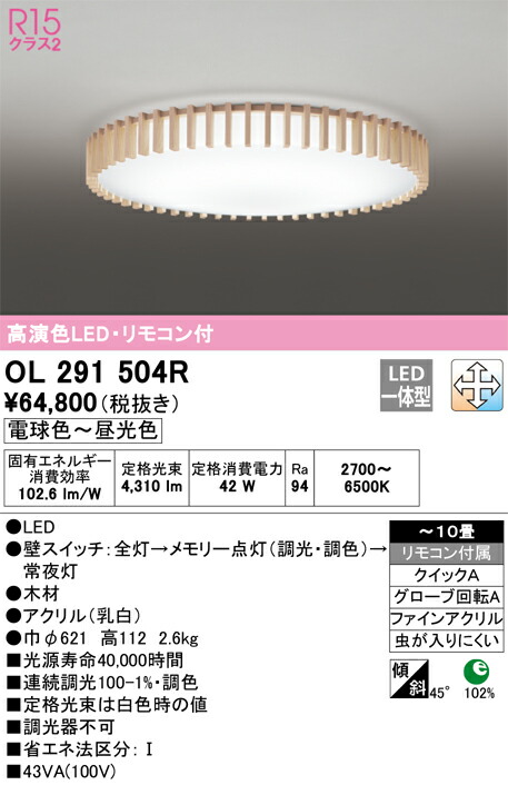 オーデリック シーリングライト 【品番：OL 291 504R】の通販は