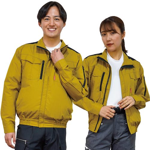 岡潮　空調長袖ブルゾン（ウェアのみ）日本製生地使用　２０１２４　ゴールド×ブラックＬ　【品番：20124-L】