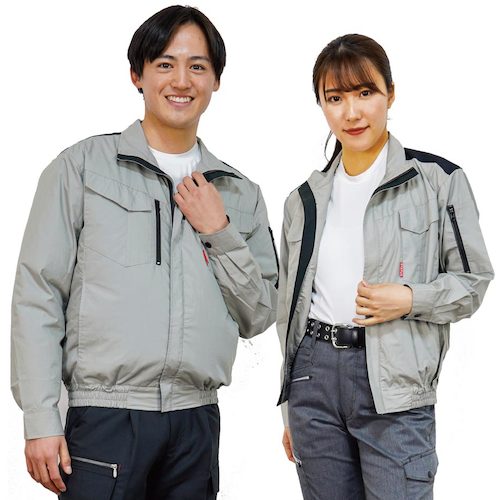 岡潮　空調長袖ブルゾン（ウェアのみ）日本製生地使用　２０１２５　ライトグレー×ブラックＳ　【品番：20125-S】