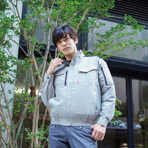 岡潮　空調長袖ブルゾン（ウェアのみ）日本製生地使用　２０１２５　ライトグレー×ブラックＳ　【品番：20125-S】_1