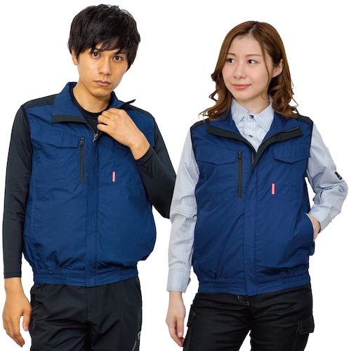 岡潮　空調ベスト（ウェアのみ）日本製生地使用　２０２２１　ネイビー×ブラック３Ｌ　【品番：20221N-3L】