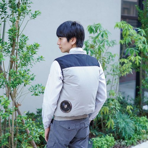 岡潮　空調ベスト（ウェアのみ）日本製生地使用　２０２２５　ライトグレー×ブラックＬ　【品番：20225N-L】_4
