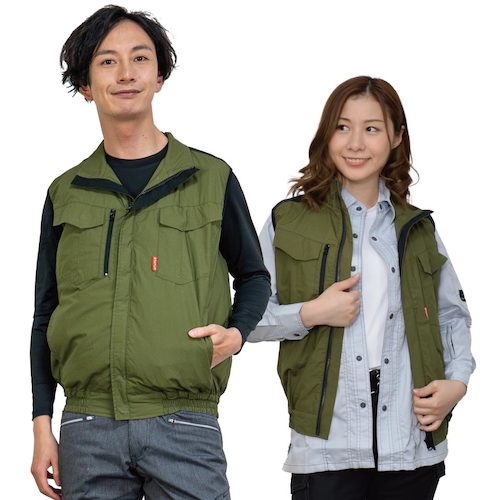 岡潮　空調ベスト（ウェアのみ）日本製生地使用　２０２２６　グリーン×ブラックＳ　【品番：20226N-S】