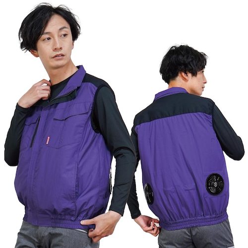 岡潮　空調ベスト（ウェアのみ）日本製生地使用　２０２２８　パープル×ブラックＳ　【品番：20228N-S】