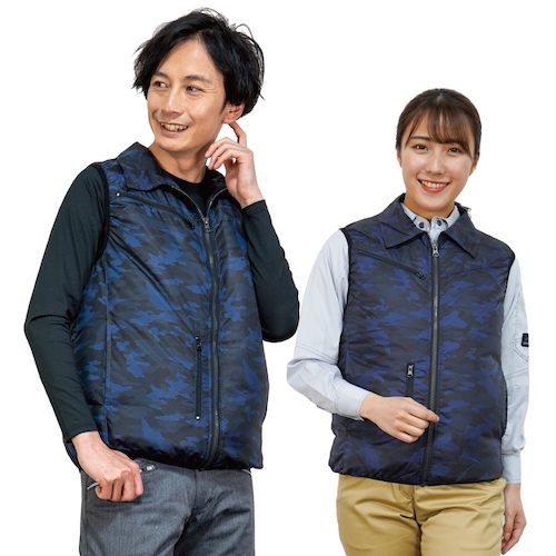 岡潮　空調ベスト（ウェアのみ）日本製生地使用　２０２３７　カモブルーＬ　【品番：20237-L】