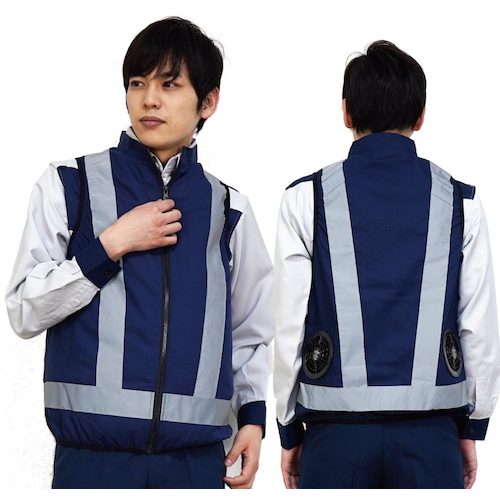 岡潮　空調付き安全ベスト（ウェアのみ）日本製超高耐光生地使用　２０２７１　ネイビーＳ　【品番：20271-S】