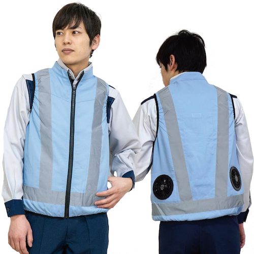 岡潮　空調付き安全ベスト（ウェアのみ）　２０２８１　サックス４Ｌ　【品番：20281-4L】