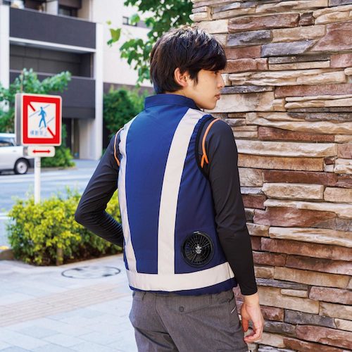 岡潮　空調付き安全ベスト（ウェアのみ）ポリエステル１００％　２０３７１　ネイビー５Ｌ　【品番：20371-5L】_3