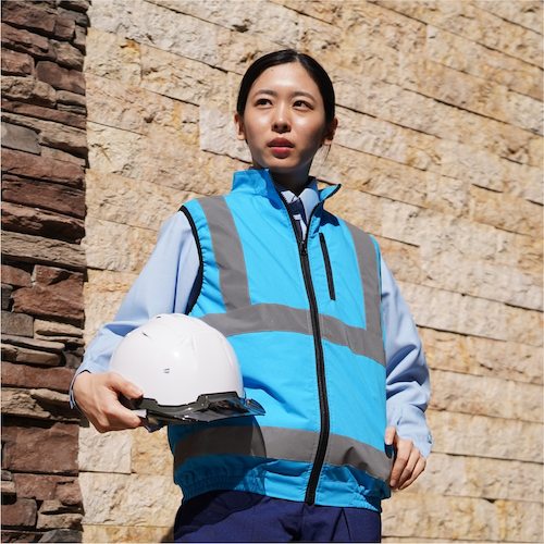 岡潮　高視認性空調安全ベスト（ウェアのみ）　３０２２１　蛍光ブルー７Ｌ　【品番：30221-7L】_1