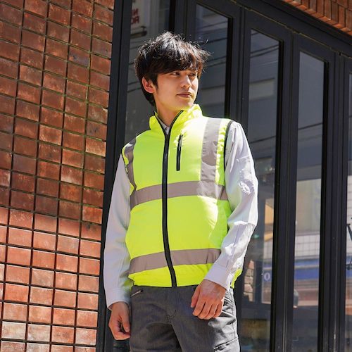 岡潮　高視認性空調安全ベスト（ウェアのみ）　３０２２２　蛍光イエロー６Ｌ　【品番：30222-6L】_1