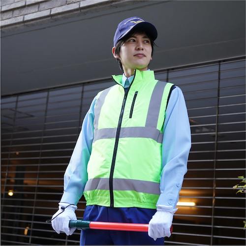 岡潮　高視認性空調安全ベスト（ウェアのみ）　３０２２３　蛍光グリーン５Ｌ　【品番：30223-5L】_1