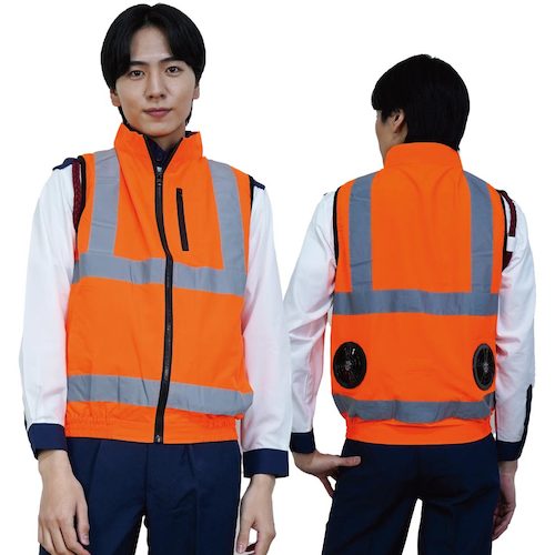岡潮　高視認性空調安全ベスト（ウェアのみ）　３０２２４　蛍光オレンジ６Ｌ　【品番：30224-6L】