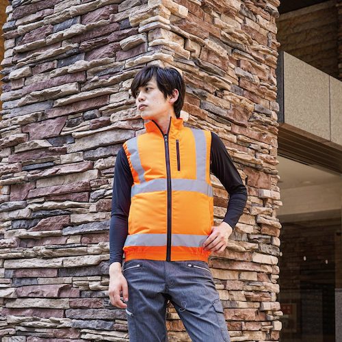 岡潮　高視認性空調安全ベスト（ウェアのみ）　３０２２４　蛍光オレンジ６Ｌ　【品番：30224-6L】_1