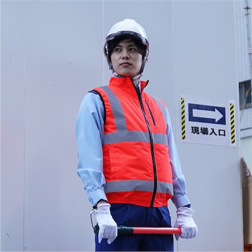 岡潮　高視認性空調安全ベスト（ウェアのみ）　３０２２５　蛍光レッド４Ｌ　【品番：30225-4L】_1