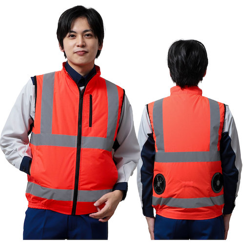 岡潮　高視認性空調安全ベスト（ウェアのみ）　３０２２５　蛍光レッド７Ｌ　【品番：30225-7L】