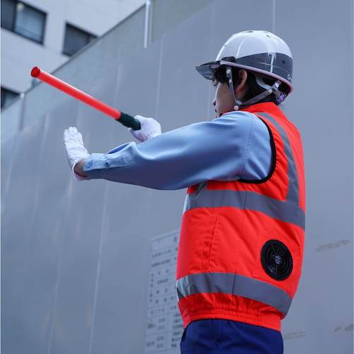 岡潮　高視認性空調安全ベスト（ウェアのみ）　３０２２５　蛍光レッド７Ｌ　【品番：30225-7L】_4
