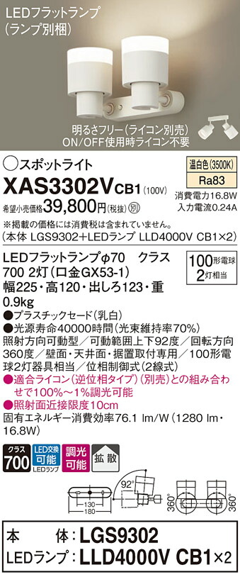パナソニック 天井直付型 壁直付型 据置取付型 LED（温白色） スポット
