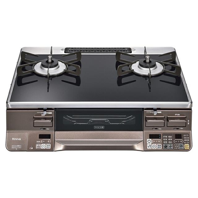 リンナイ　LAKUCIE Prime　ガステーブル（クリアブラック・ダークブラウン）　標準幅約59cmタイプ　プロパンガス　左強火力　【品番：RTS65AWG36R2GA-DBL/LP】