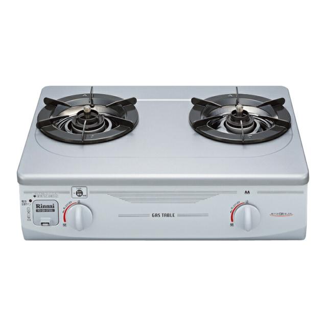 リンナイ　ガステーブル（シルバー・シルバー） しる受け皿タイプ フッ素コート 2口コンロ グリル無し　コンパクト幅約56cmタイプ　都市ガス　左強火力　【品番：RTS-336-2FTS(SL)A-L/13A】