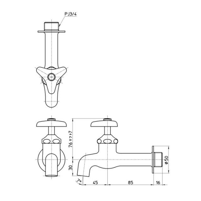 SANEI　胴長横水栓（固定コマ仕様） 共用形　【品番：Y20J-20】_1