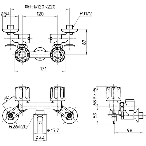 ＳＡＮＥＩ ツーバルブ洗い濯ぎ機用組みあわせる栓 【品番：K1101TVK-1-W】