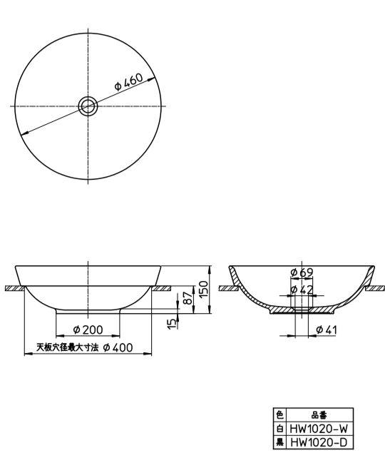 SANEI　洗面器（信楽焼）　ブラック　【品番：HW1020-D】_2