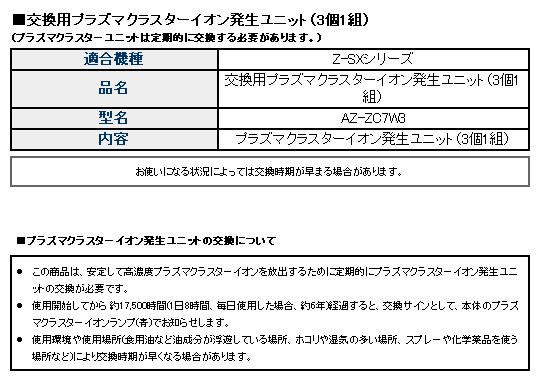 シャープ エアコン用 交換用プラズマクラスターイオン発生ユニット（3個1組） 【品番：AZ-ZC7W3】の通販はau PAY マーケット - 住設プロ  | au PAY マーケット－通販サイト