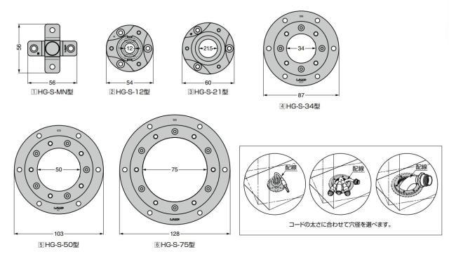 スガツネ工業　LAMP　スイベルトルクヒンジ HG-S-75型 穴径φ75タイプ PAT　【品番：HG-S70-75】_1