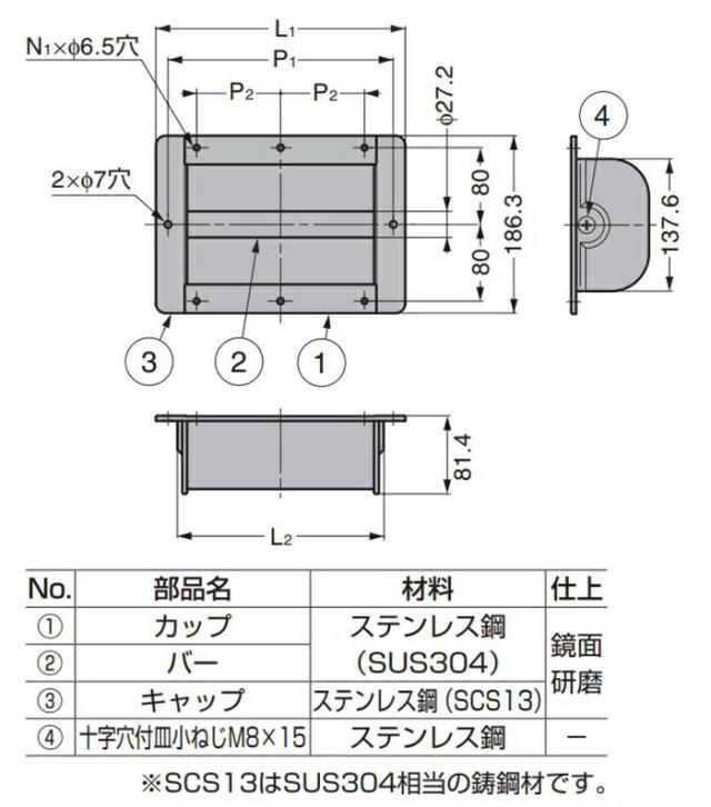 スガツネ工業　LAMP　オールステンレス鋼製掘込メガ取手 HH-M型　【品番：HH-M400】_3