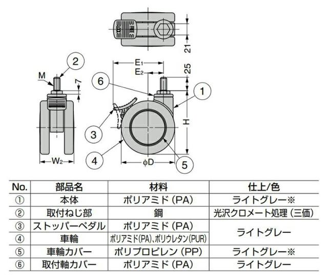 スガツネ工業　キャスター MFD型 ねじ込みタイプ　【品番：MFDB-100GT】_1