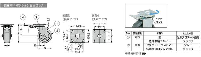 スガツネ工業　DARCOR　重量用キャスター 400シリーズ プレートタイプ 自在車 4ポジション旋回ロック　【品番：SUG-31-408F-PD】