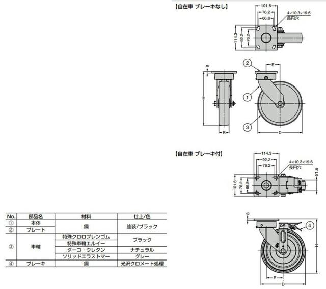 スガツネ工業　DARCOR　重量用キングピンレスキャスター 単輪プレートタイプ 自在車 ブレーキなし　【品番：SUG-31-KP-404-PLE】_3