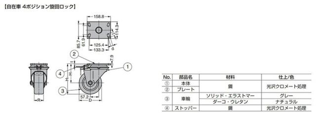 スガツネ工業　DARCOR　重量用キャスター 800シリーズ プレートタイプ 自在車 4ポジション旋回ロック　【品番：SUG-8-805F-PSE】_2
