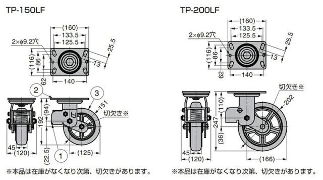 スガツネ工業　重量用ダンピングキャスター TP型 プレートタイプ 自在車　【品番：TP-200LF-A-BU】_3