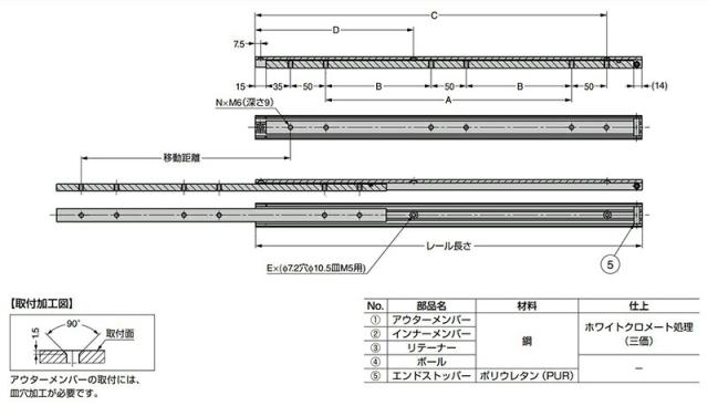 スガツネ工業 CHAMBRELAN 横すべり軌跡 CBL-R53 掛け目用 【品番：CBL-R53-850】