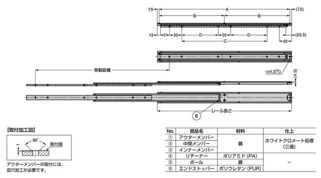 スガツネ工業　CHAMBRELAN　スライドレール CBL-RA44　【品番：CBL-RA44-650】_2