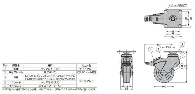 スガツネ工業　LAMP　表示器付単輪キャスター EX-100P型 プレートタイプ　【品番：EX-100PS】_1