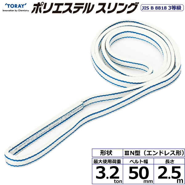 東レインターナショナル　ポリエステルスリング PET3N エンドレス形 3.2ton 幅50mm 長さ2.5m　【品番：PET3N 50×2.5】
