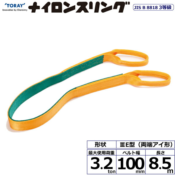 ★東レインターナショナル　ナイロンスリング N3E 両端アイ形 3.2ton 幅100mm 長さ8.5m　【品番：N3E 100×8.5】